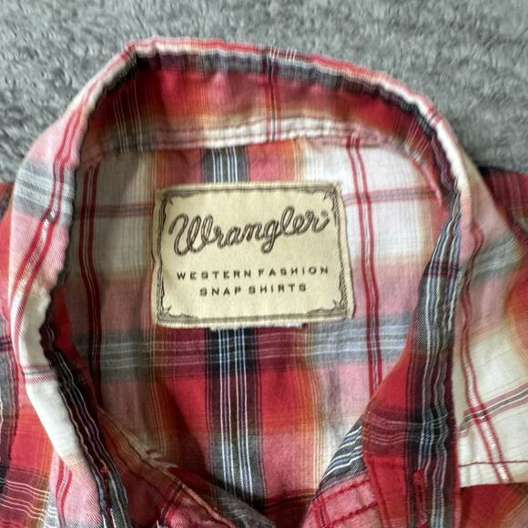 Wrangler Retro Sleeveless Red Plaid Pearl Snap Button Shirt L Rodeo Cowgirl Top - Picture 3 of 6